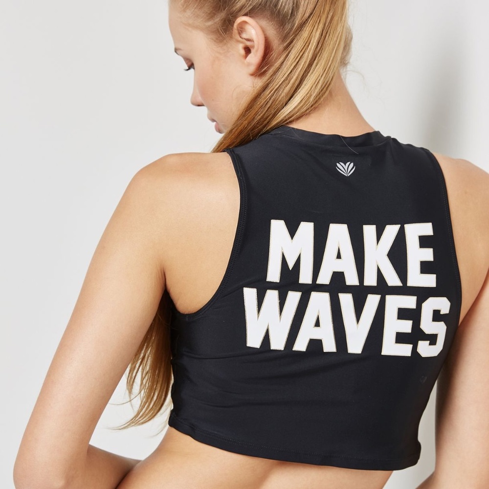 NWT F21 Black Swim Active Make Waves Crop